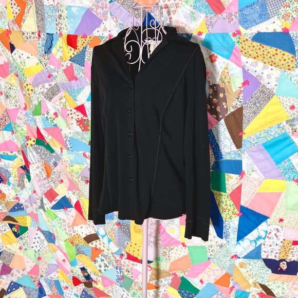 vintage 90s Y2K  blouse |S - M|  black Max Studio button up shirt corp core - Picture 1 of 9
